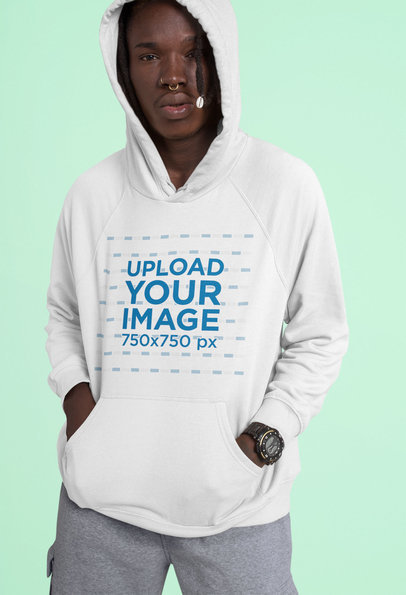 Pullover Hoodie Mockup of a Man with Locs and a Nose Ring