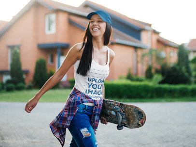Tank Top Mockup Featuring a Young Skater