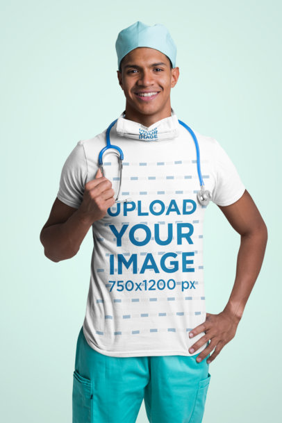 Mockup of a Surgeon with a T-Shirt and a Face Mask