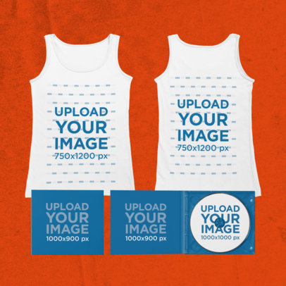 Merch Bundle Mockup Featuring Tank Tops and Digipaks