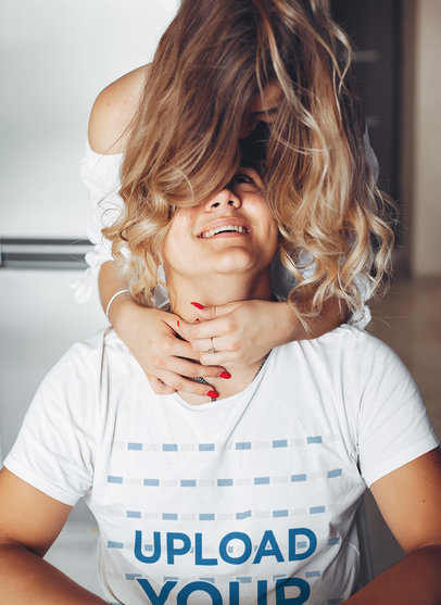 T-Shirt Mockup Featuring a Man with His Girlfriend