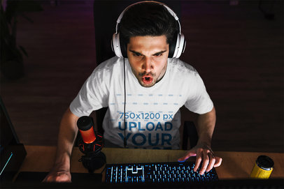 T-Shirt Mockup of a Gamer Playing on the Computer 42751-r-el2