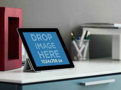 Mockup of an iPad in Landscape Position in a Business Environment
