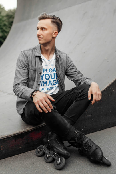 Sublimated Tee Mockup Featuring a Skater Sitting on a Half Pipe 43352-r-el2