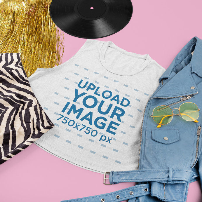 Sleeveless Crop Top Mockup Featuring a Retro Outfit