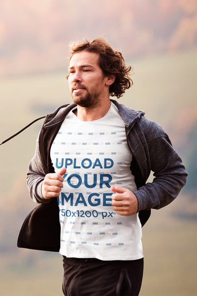 T-Shirt Mockup of an Outdoor Jogger in an Autumn Landscape