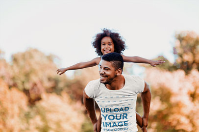 Round Neck Tee Mockup of a Dad and Daughter Playing Together