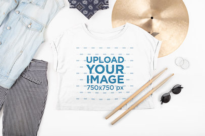 Crop Top Tee Mockup Featuring a Female Drummer's Outfit 43279