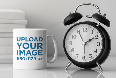 11 oz Mug Mockup Featuring an Alarm Clock 