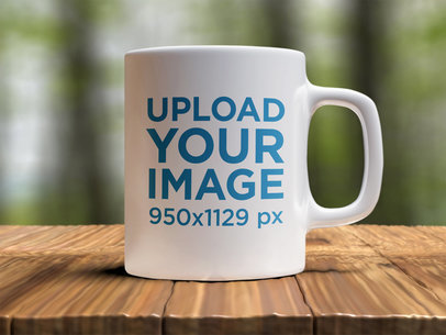 Mockup of an 11 oz Coffee Mug Placed on a Wooden Table 