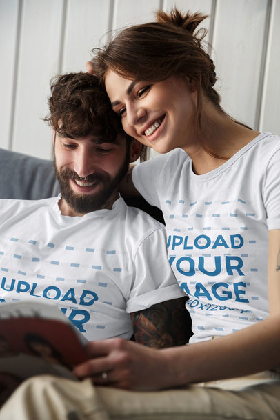 T-Shirt Mockup of a Couple Reading Together