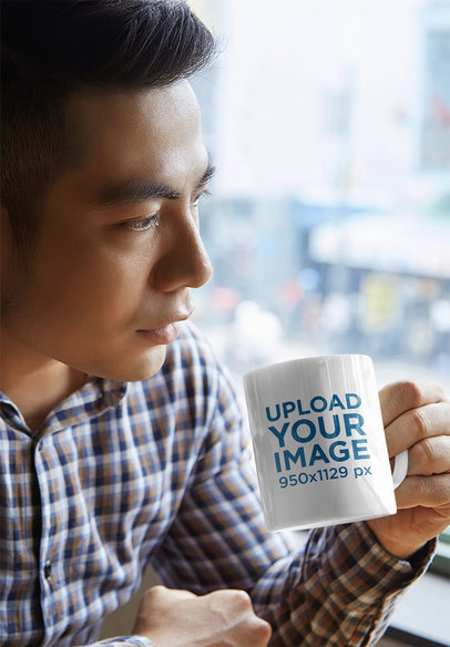 Mockup Featuring a Serious Man Drinking Coffee From an 11 oz Mug 43588-r-el2