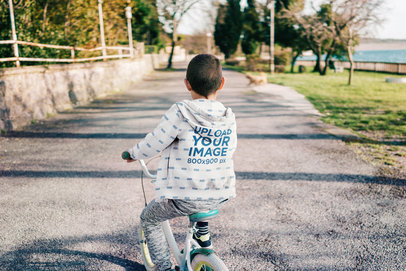 Back View Mockup of a Boy Wearing a Sublimated Full-Zip Hoodie 35390-r-el2