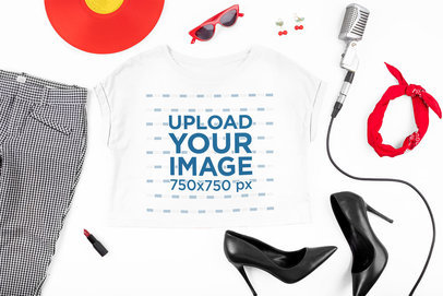 Mockup Featuring a Crop Top Tee and a Singer's Outfit