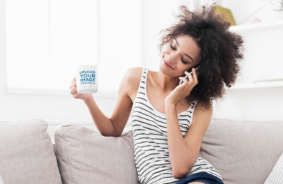 11 oz Mug Mockup of a Woman Making a Phone Call