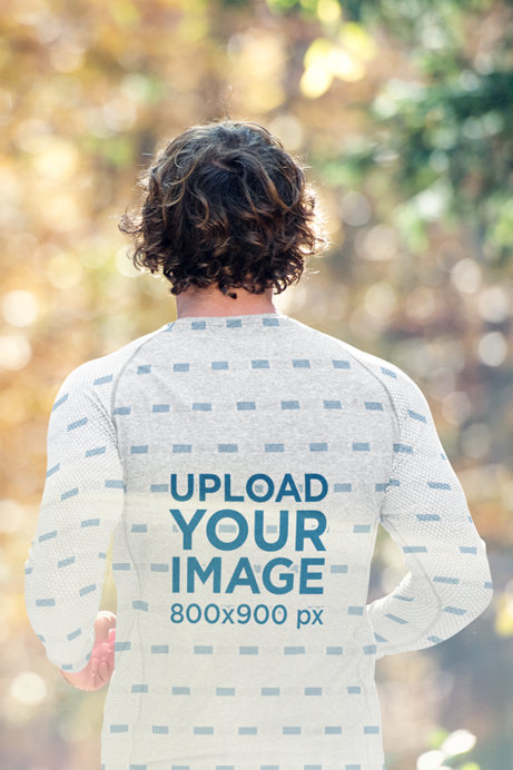 Back View Mockup of a Man with a Sublimated Long-Sleeve Tee Running 