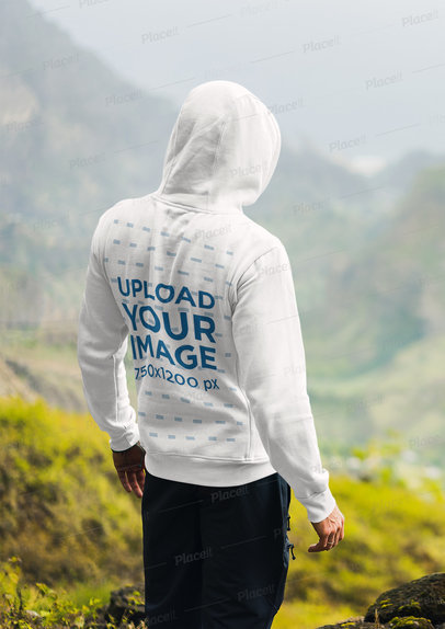 Back-View Hoodie Mockup of a Man Enjoying a Mountain Landscape