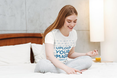 T-Shirt Mockup of a Woman Painting Her Nails