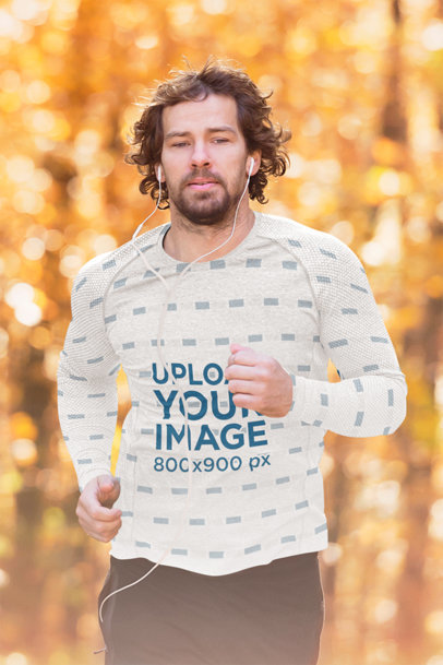 Long Sleeve Tee Mockup of a Fit Man Running in Nature