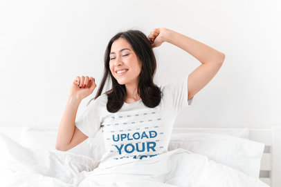 T-Shirt Mockup Featuring a Woman Waking Up 43602-r-el2