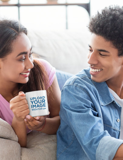 11 oz Coffee Mug Mockup of a Woman With Her Boyfriend