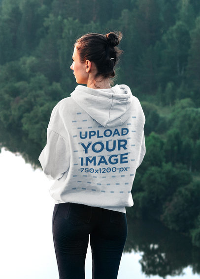 Back-View Hoodie Mockup of a Woman Admiring Nature