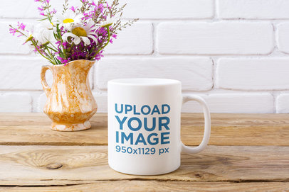 11 oz Coffee Mug Mockup Featuring an Elegant Flower Vase