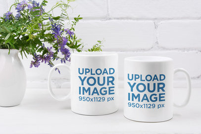 Mockup of Two 11 oz Mugs by a Floral Centerpiece 43574-r-el2