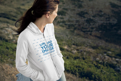 Full-Zip Hoodie Mockup of a Woman in Nature