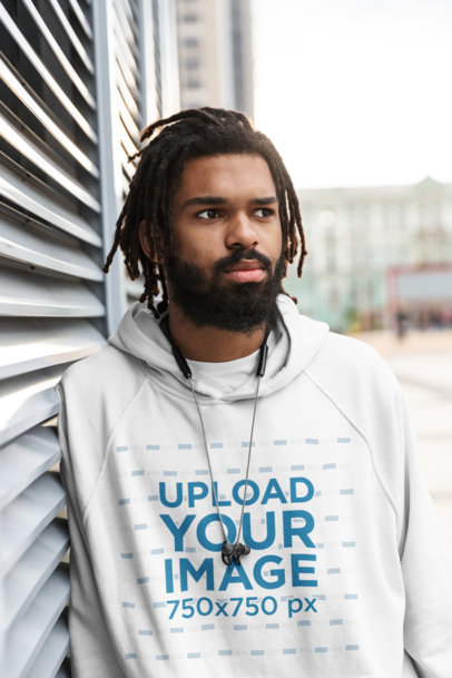 Pullover Hoodie Mockup Featuring a Bearded Man with Locs
