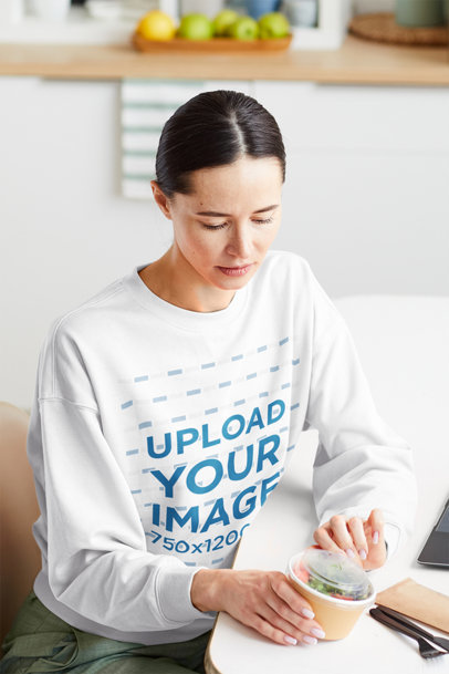 Sweatshirt Mockup of a Woman About to Eat a Salad