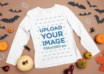 Mockup of a Long-Sleeve Tee Featuring Some Halloween Ornaments m73