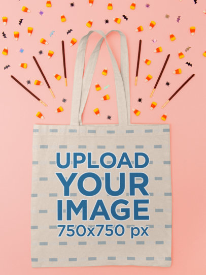 Tote Bag Mockup Featuring Halloween Candy m110