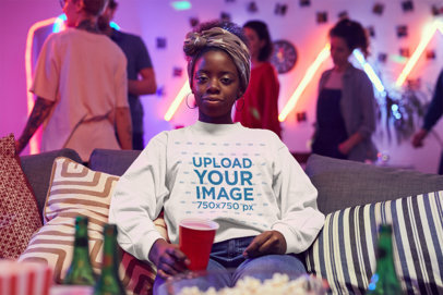 Sweatshirt Mockup of a Woman Chilling at a Party