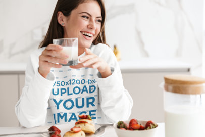 Crewneck Sweatshirt Mockup of a Woman Eating Pancakes 