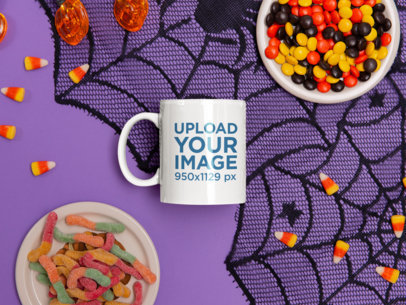 11 oz Mug Mockup Featuring Halloween Candies 
