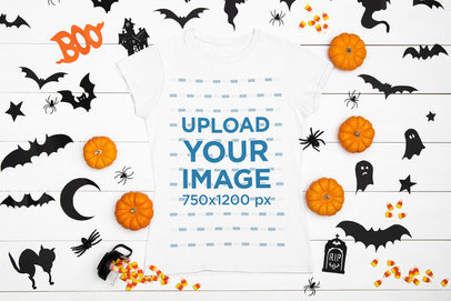 T-Shirt Mockup Featuring Spooky Halloween Decorations m95