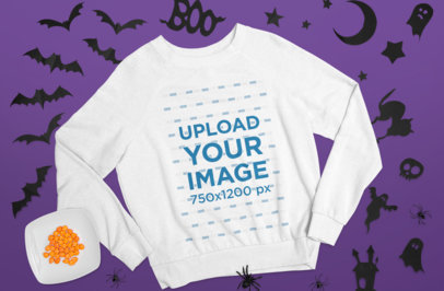 Crewneck Sweatshirt Mockup Featuring a Halloween Background m84