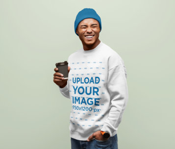 Sweatshirt Mockup Featuring a Man Laughing in a Studio