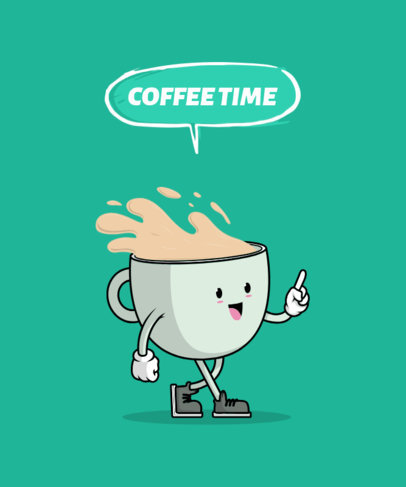 T-Shirt Design Template for Coffee Enthusiast Featuring a Happy Mug Illustration 