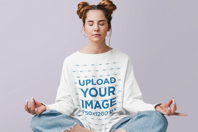 Crewneck Sweatshirt Mockup of a Woman Meditating in a Studio