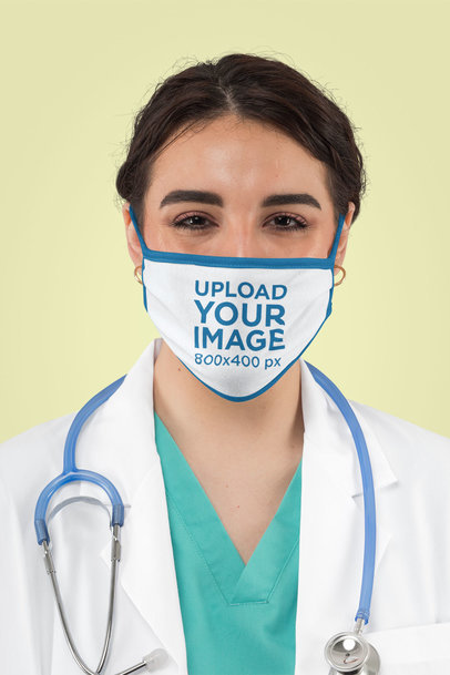 Face Mask Mockup Featuring a Health Professional in a Studio