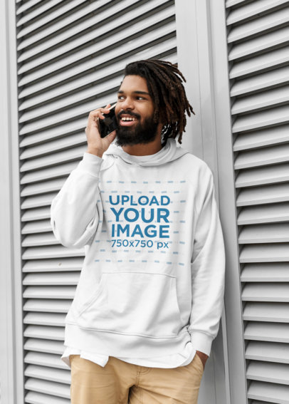 Hoodie Mockup of a Bearded Man Talking on the Phone 