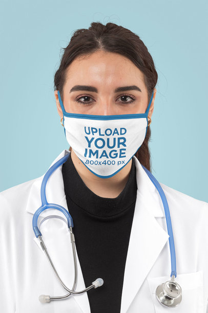 Mockup of a Female Doctor Wearing a Face Mask