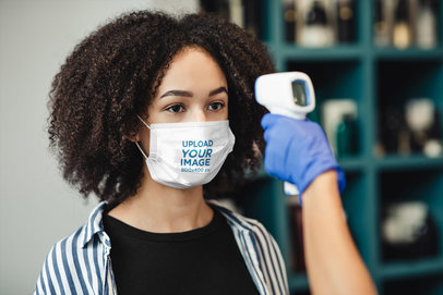 Sublimated Face Mask Mockup of a Curly-Haired Woman