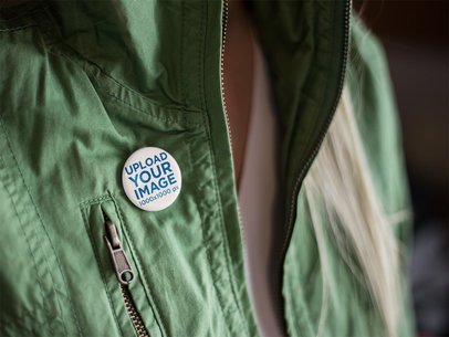 Button on a Woman's Green Jacket Mockup