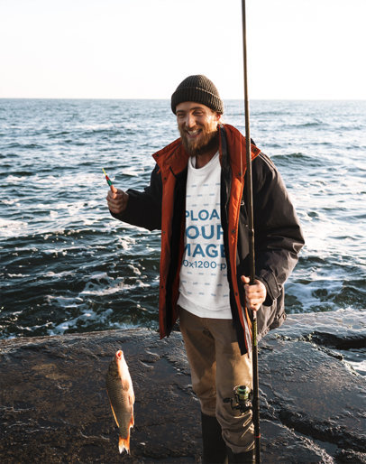 Sweatshirt Mockup of a Fisherman Showcasing a Catch