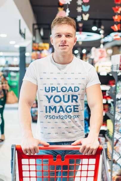 T-Shirt Mockup of a Man Shopping at a Supermarket