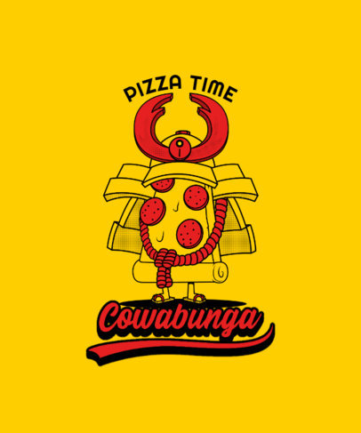 Illustrated T-Shirt Design Template Featuring a Pizza Character 