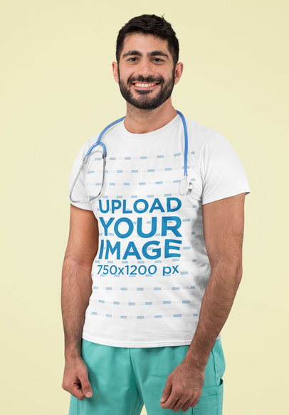 T-Shirt Mockup Featuring a Male Nurse With a Stethoscope 